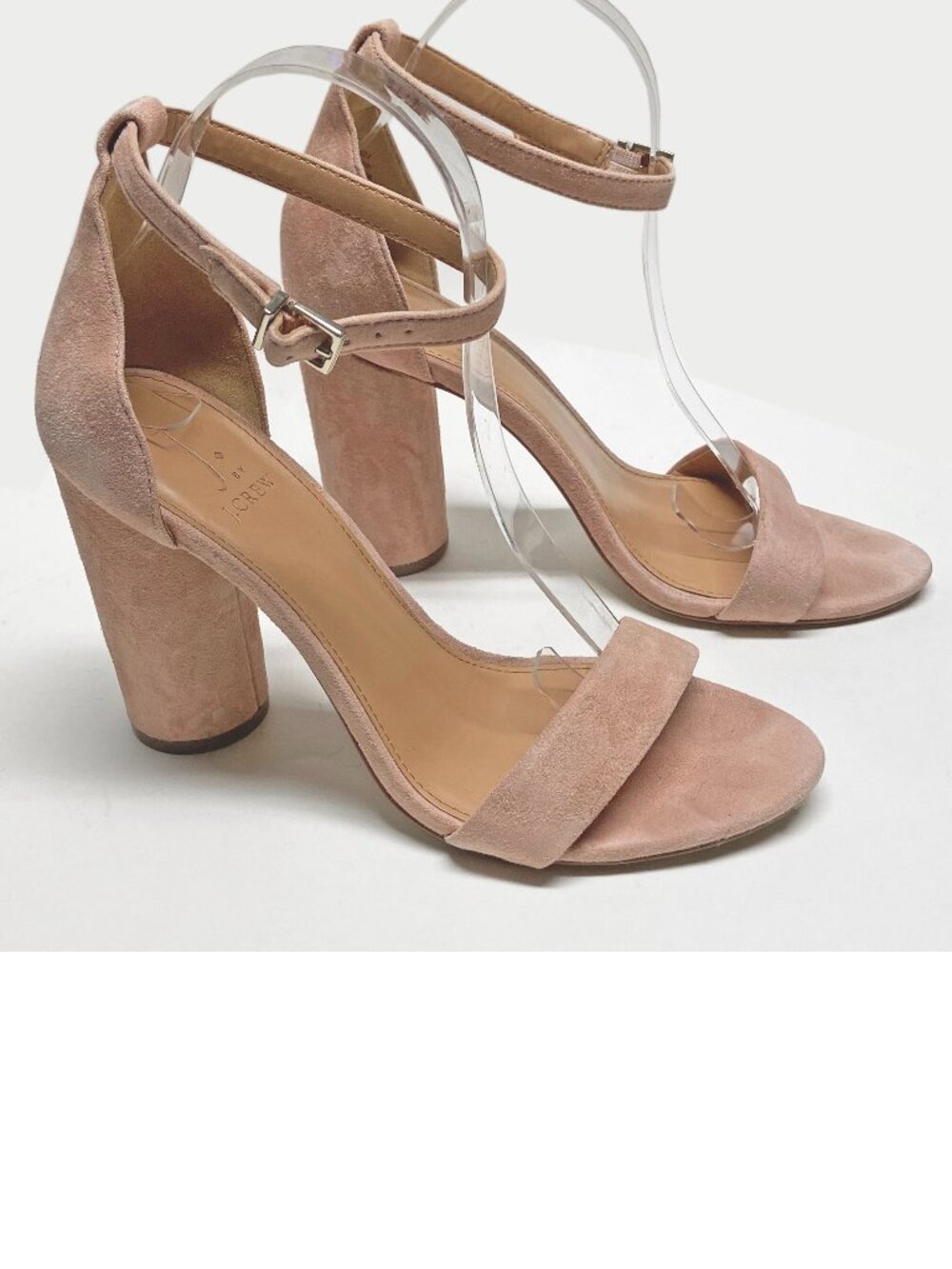 J. by J. Crew Round Block High Heel Sandals Size 8.5 Faded Guava Pink Suede